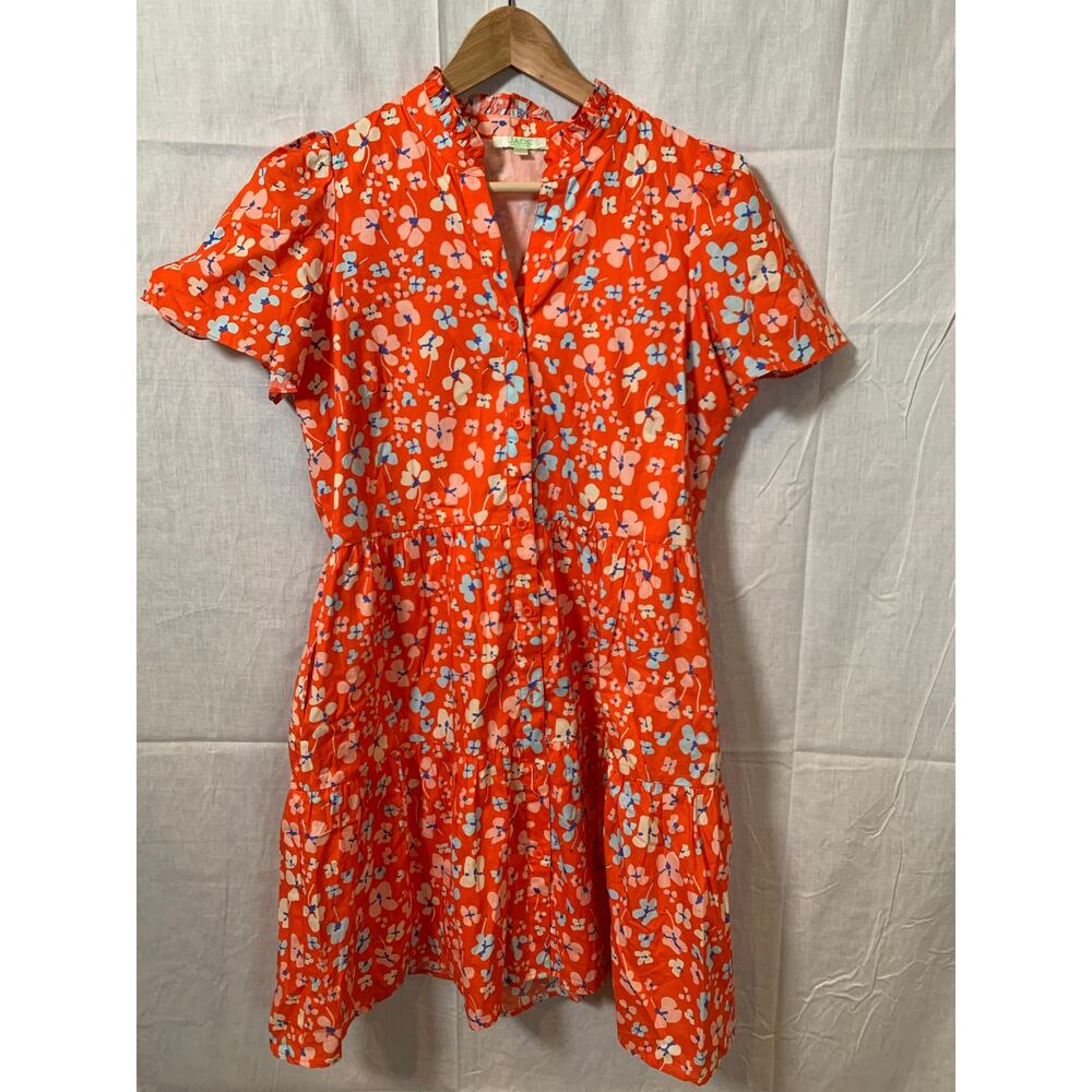 Jade Melody Tam Orange Floral Poppy Dress Linen Cotton Blend Size Medium